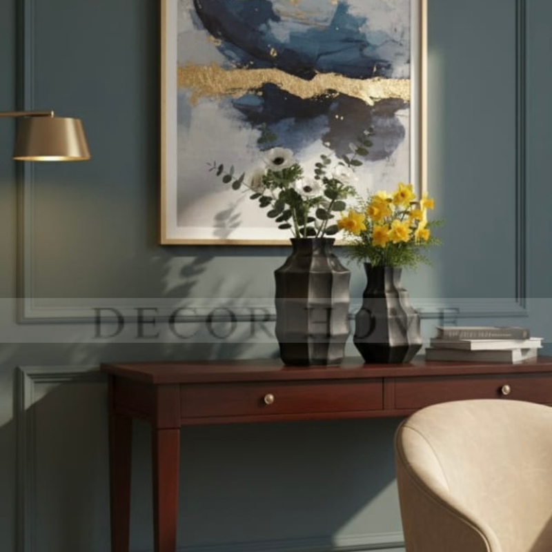 Black Textured Geometric Vases (Set Of 2)