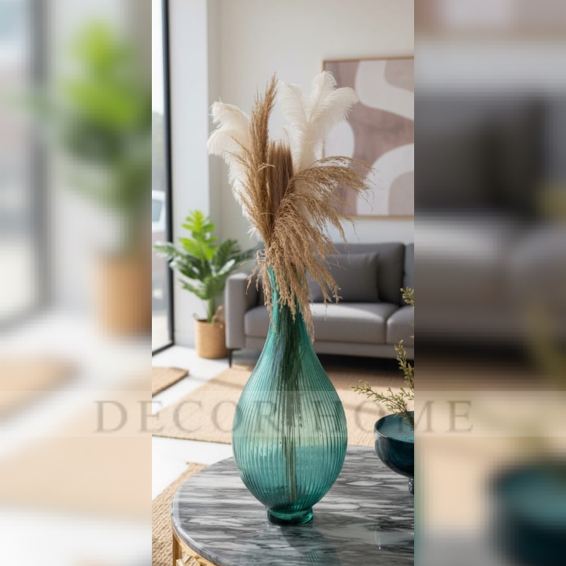 The Ribbed Teal Glass Vase