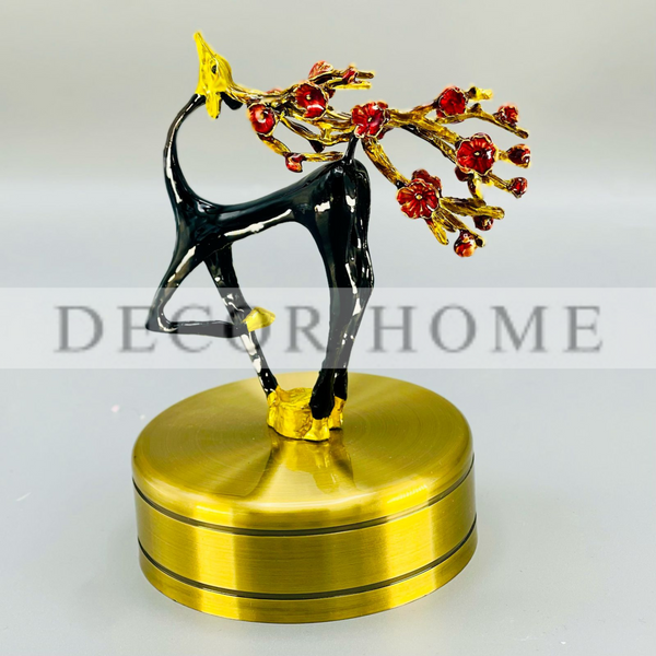 Handcrafted Black and Gold Deer Figurine with Floral Branches