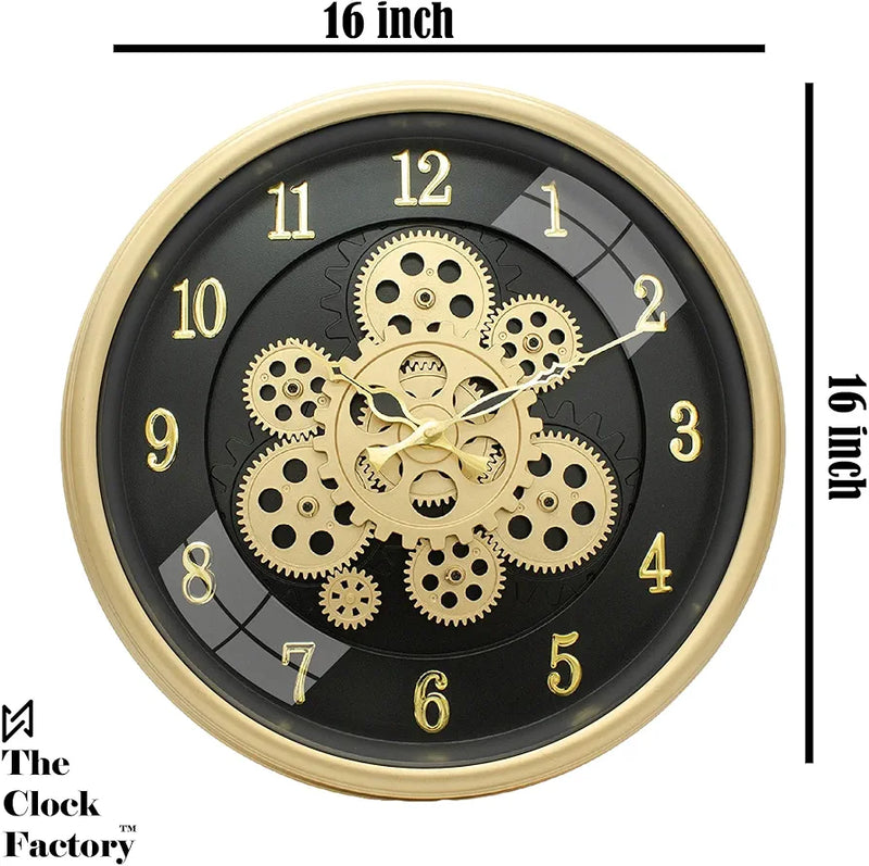 Mate Black Dial Moving Gears Wall Clock