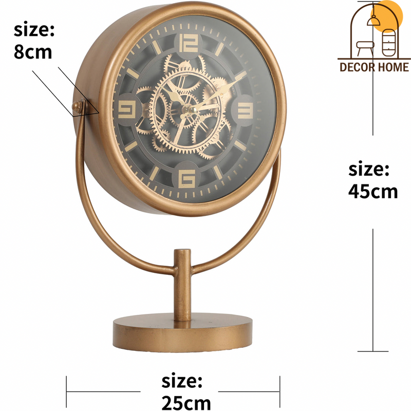 Gold Metal Moving Gears Stem Desk Clock