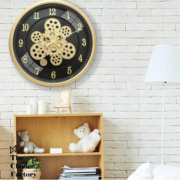 Mate Black Dial Moving Gears Wall Clock