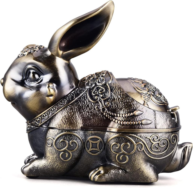 Metal Rabbit Ashtray with Lid