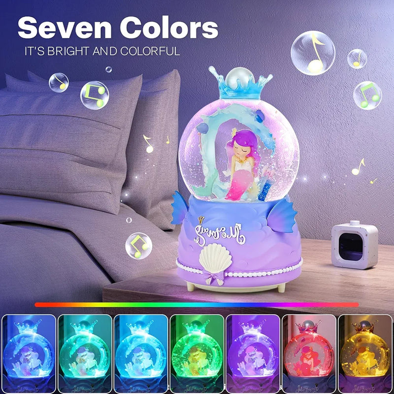 Mermaid Music Snow Globes with Seven Colors Automatic Snowflake