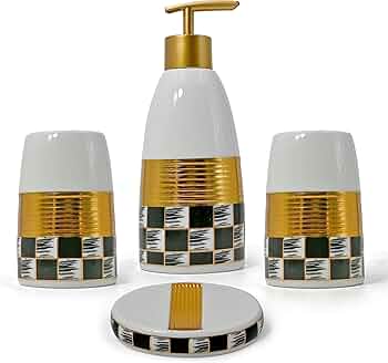 Premium Ceramic Check Texture Bathroom Accessories Set of 4