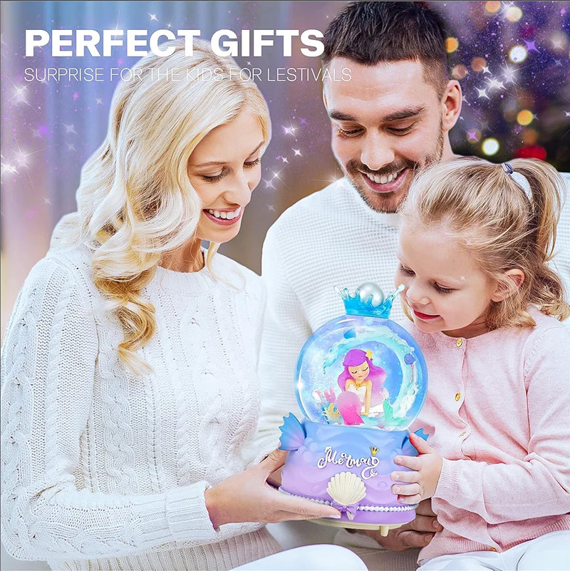 Mermaid Music Snow Globes with Seven Colors Automatic Snowflake