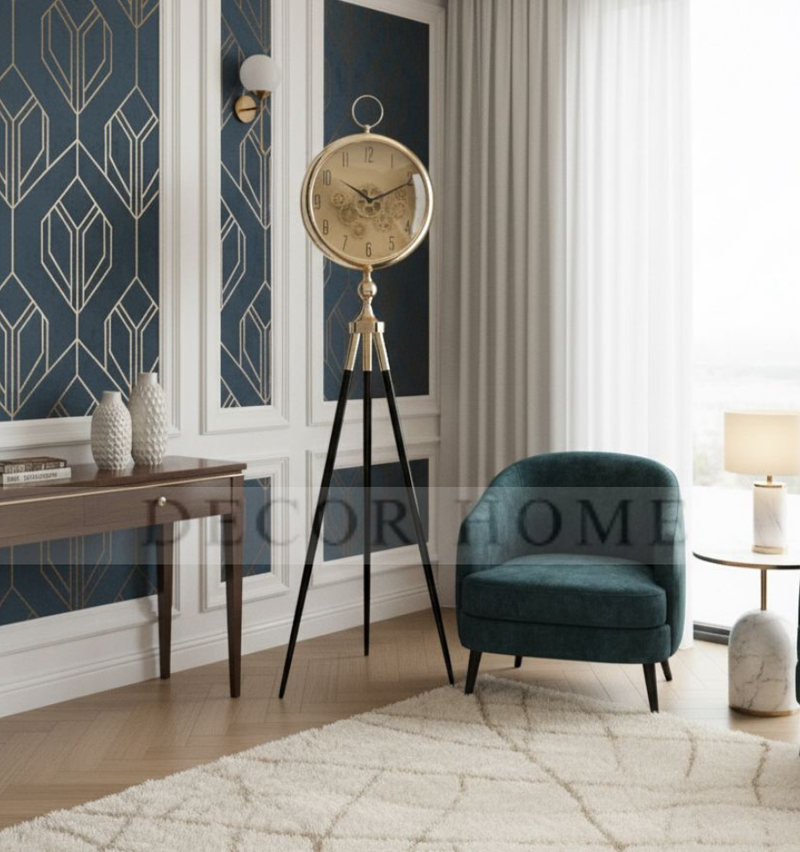 Modern Industrial Tripod Floor Clock