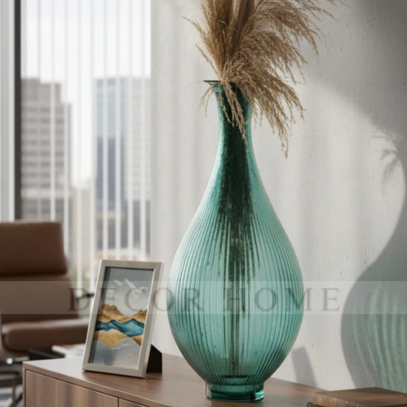 The Ribbed Teal Glass Vase