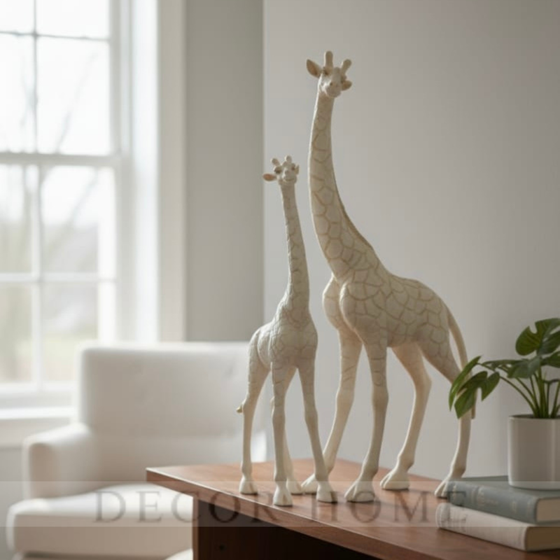 Serene Giraffe Duo Sculptures
