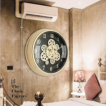 Mate Black Dial Moving Gears Wall Clock