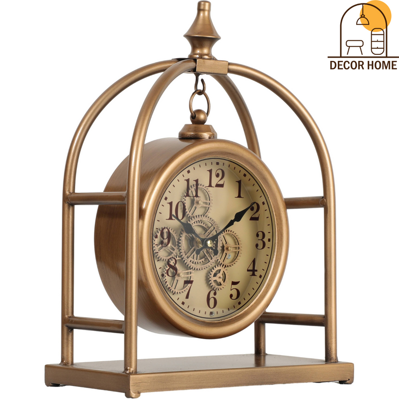 Exposed Gear Gold Table Clock