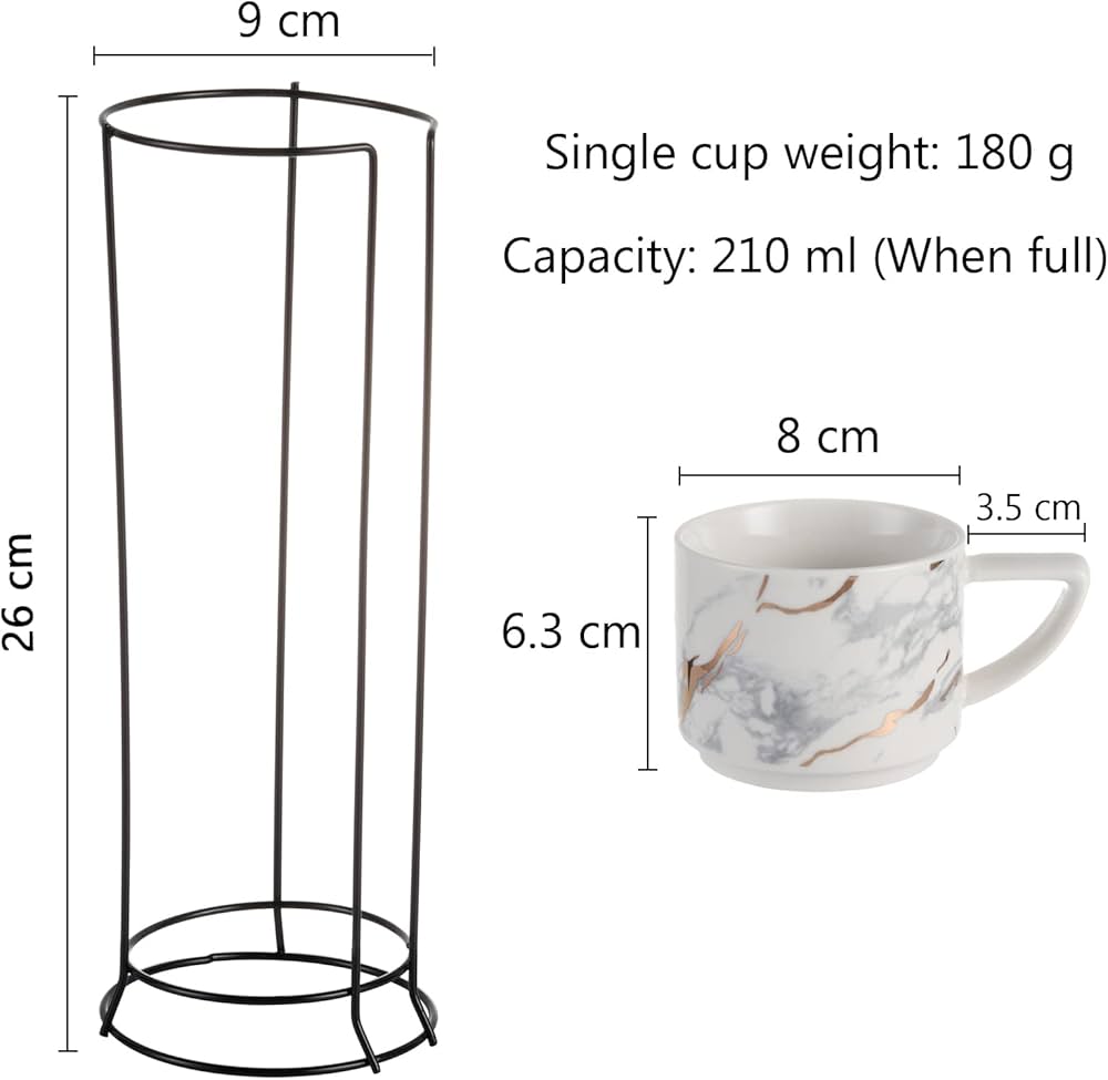 4-Piece Marble Print Mug Set with Stand