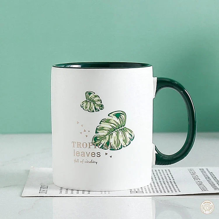 Ceramic Leaf Print Green Mug