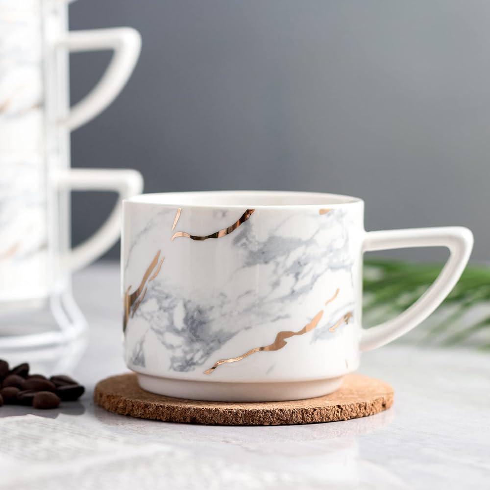 4-Piece Marble Print Mug Set with Stand