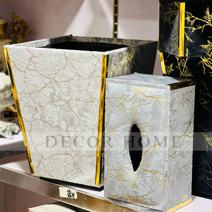 Velvet Fabric  Tissue Box with Dustbin