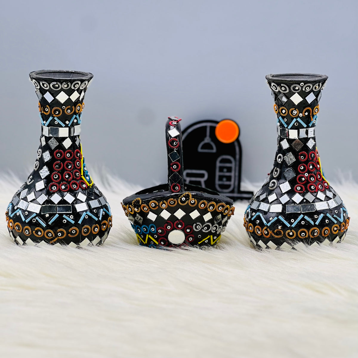 Mirror Beads Oriental Vase Basket Set