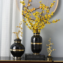 Golden Midnight Bloom Decorative Vase ( set of 2 )