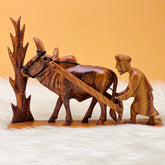 Hand Carved Wooden Farmer Sculpture