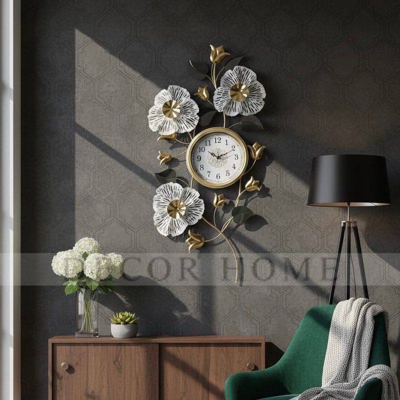 Vertical Metal Floral Wall Clock