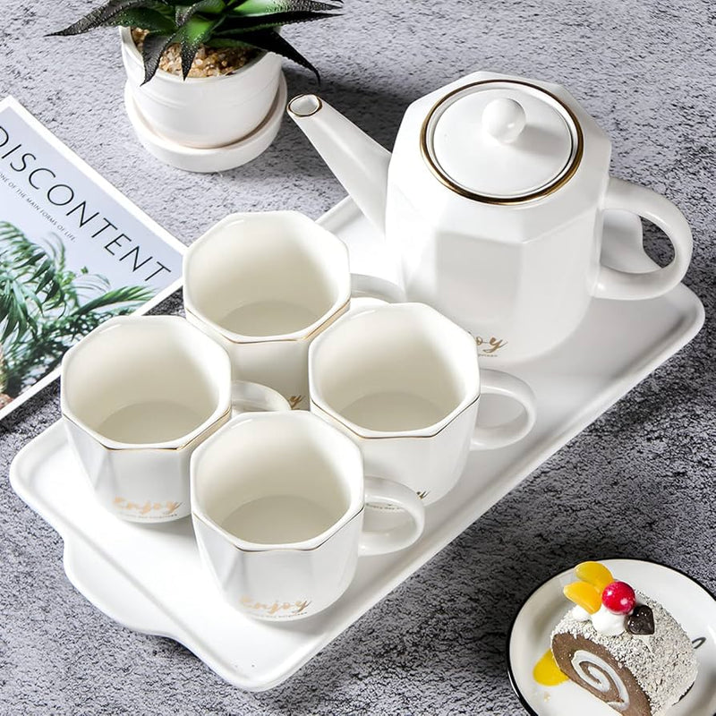 European-Style China Teapot Cup with China Tray 6PC