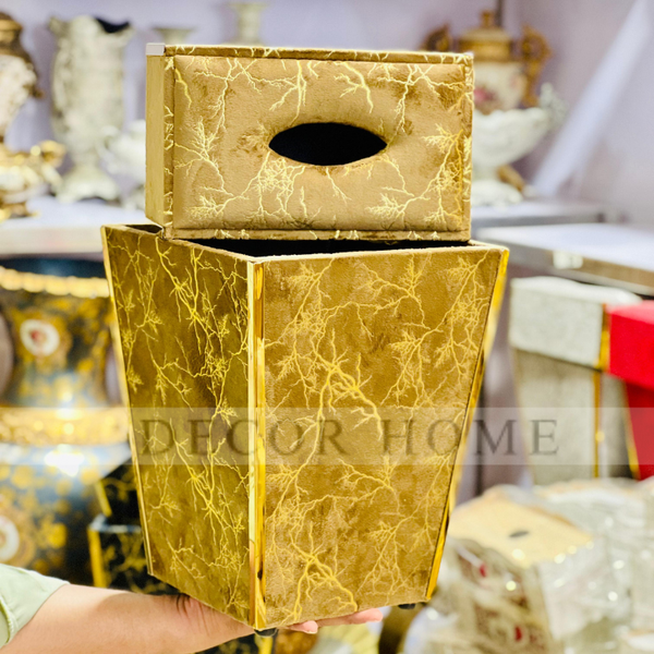 Velvet Fabric  Tissue Box with Dustbin