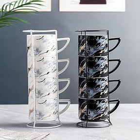 4-Piece Marble Print Mug Set with Stand