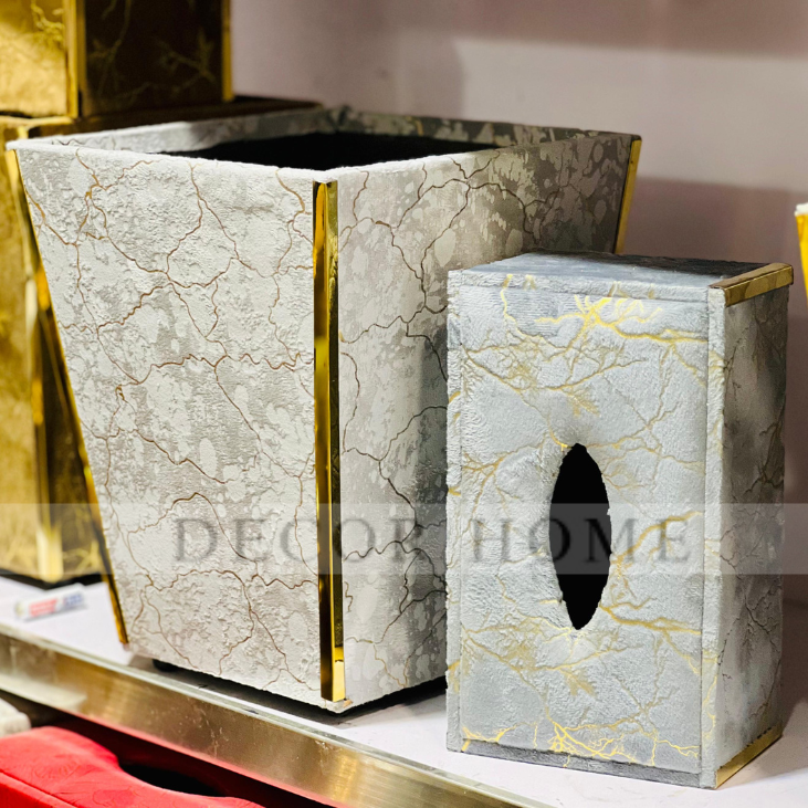 Velvet Fabric  Tissue Box with Dustbin