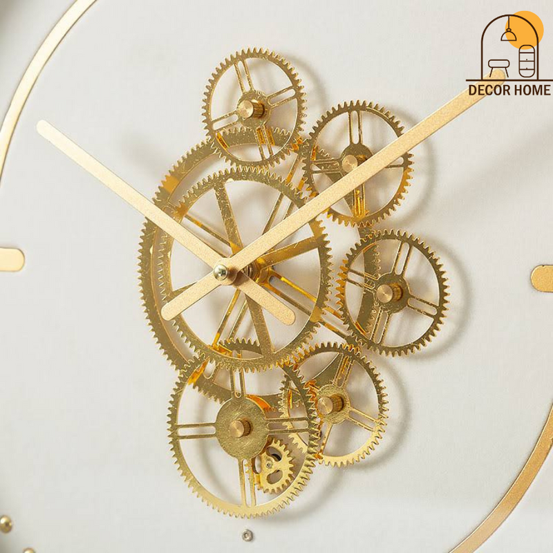 White and Golden Gears Wall Clock