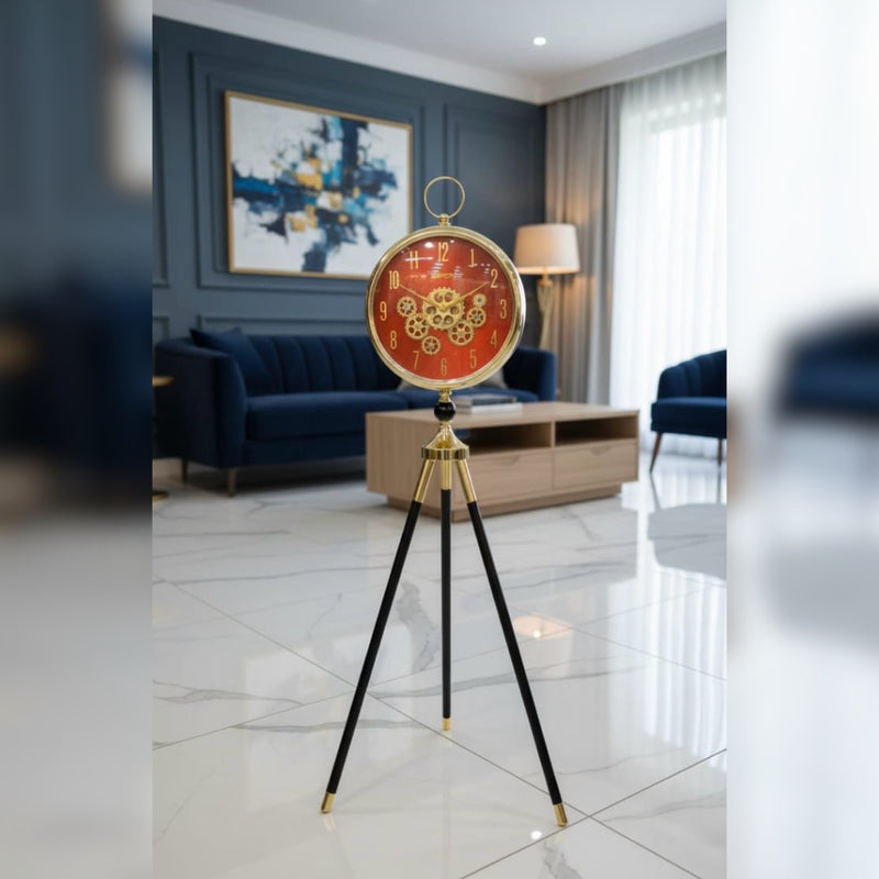 Tripod Floor Clock with a Mechanical Gear Design