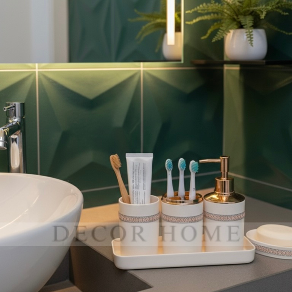 Rose Gold Accent Ceramic Bath Set