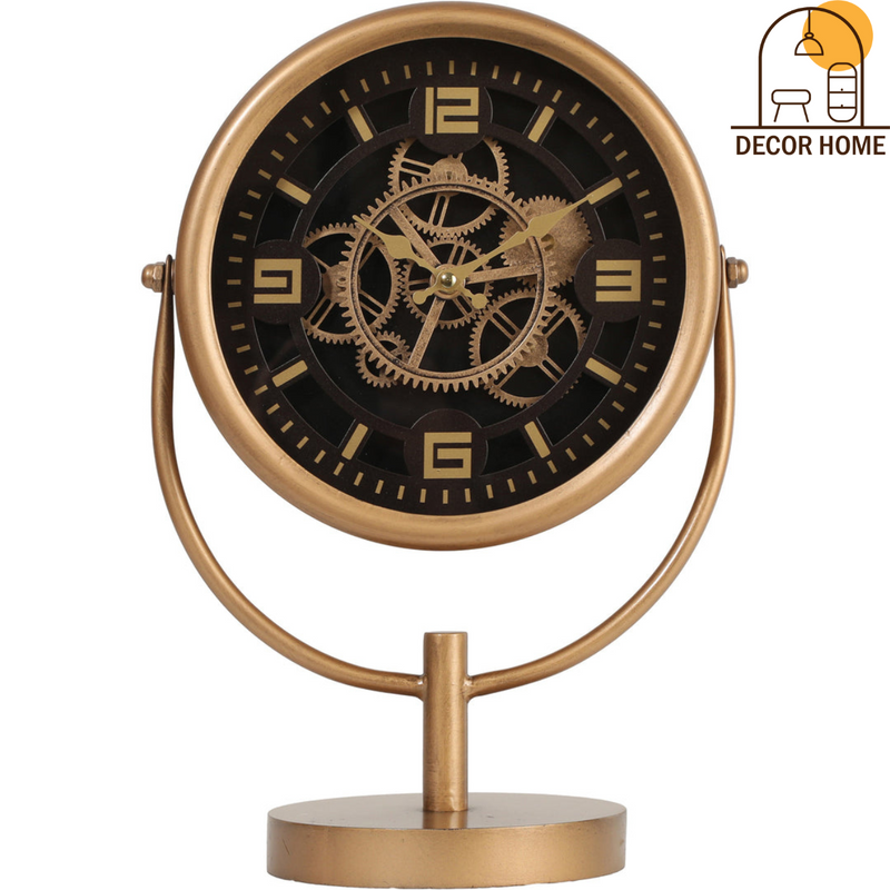 Gold Metal Moving Gears Stem Desk Clock