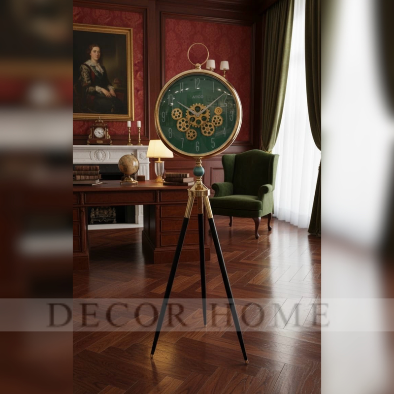 Tripod Floor Clock with a Mechanical Gear Design