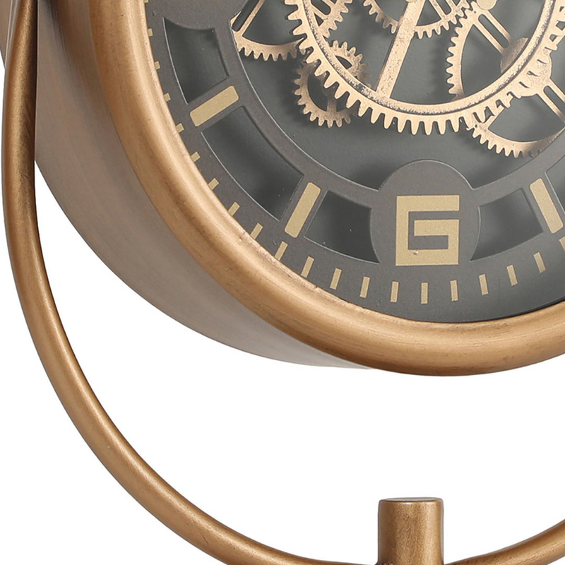 Gold Metal Moving Gears Stem Desk Clock