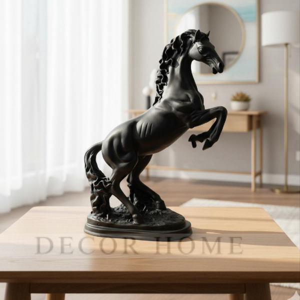 Contemporary Matte Black Galloping Horse Sculpture