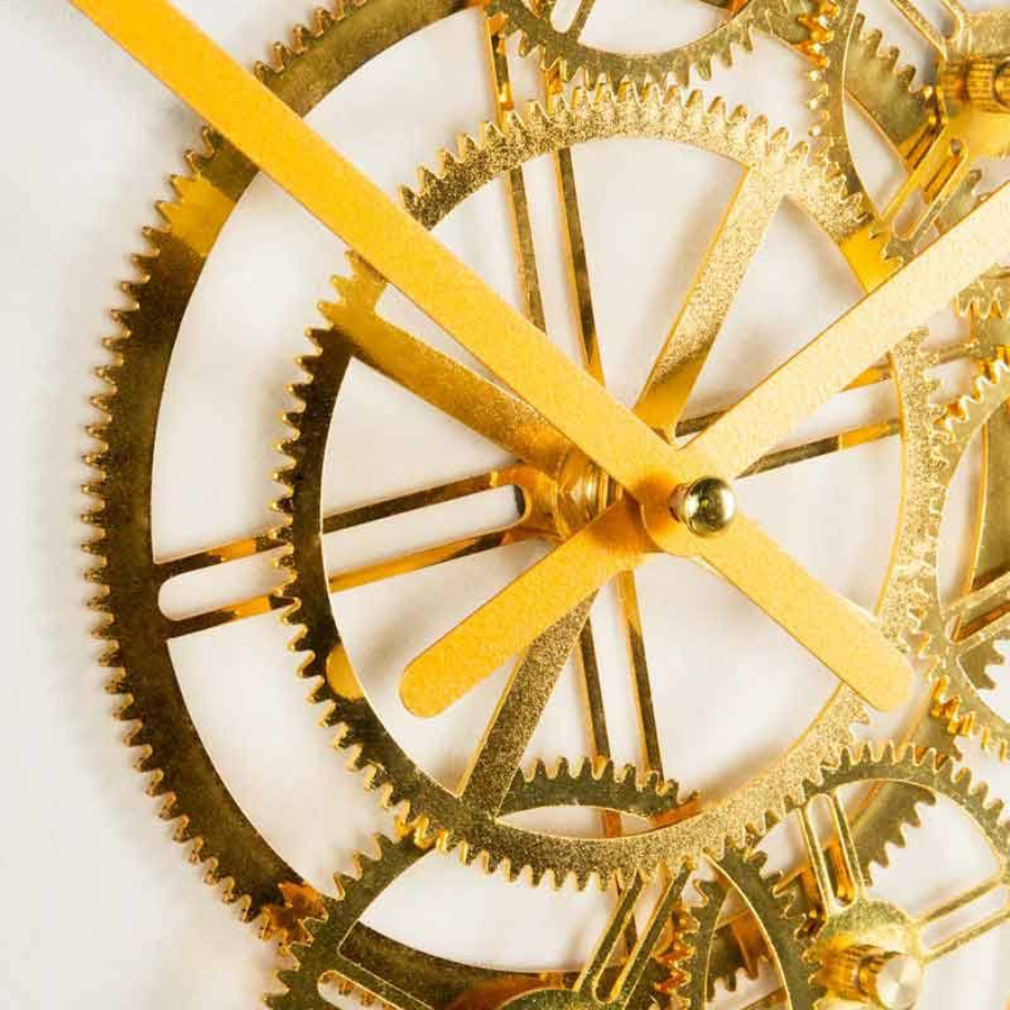 White and Golden Gears Wall Clock
