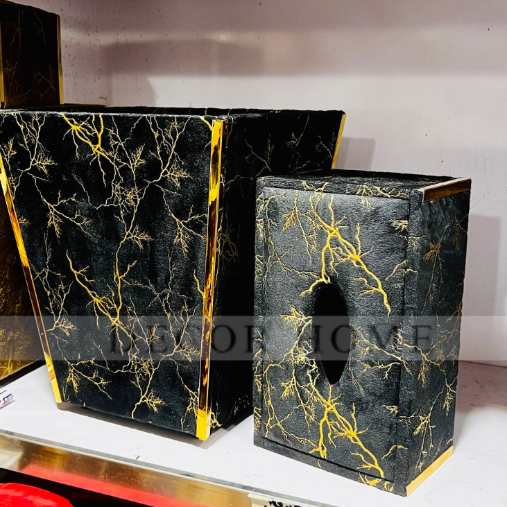 Velvet Fabric  Tissue Box with Dustbin