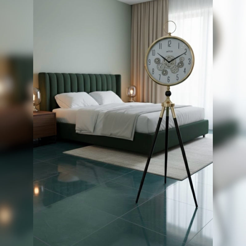 Tripod Floor Clock with a Mechanical Gear Design
