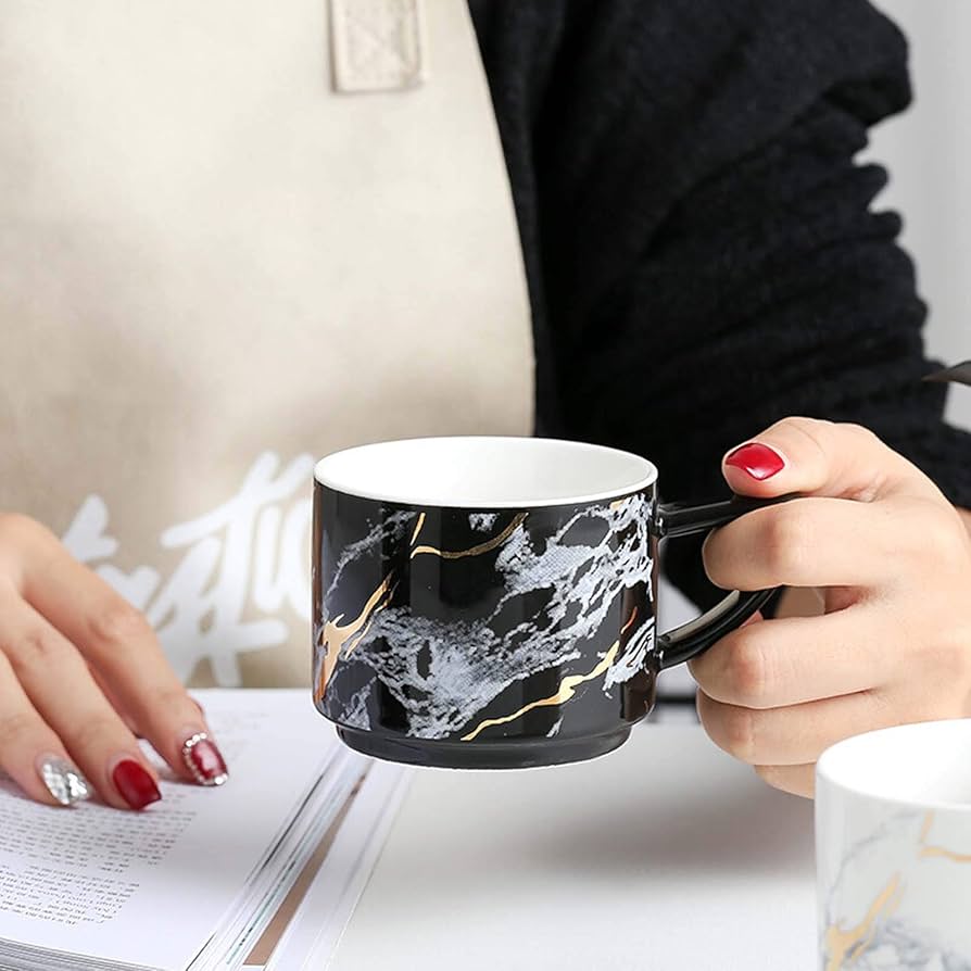 4-Piece Marble Print Mug Set with Stand