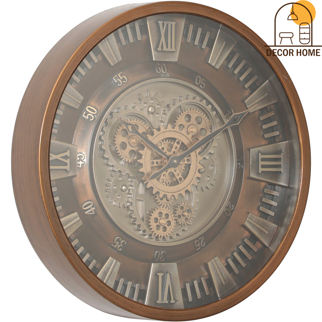 Asgard Bronze Metal Moving Gears Wall Clock, 46cm