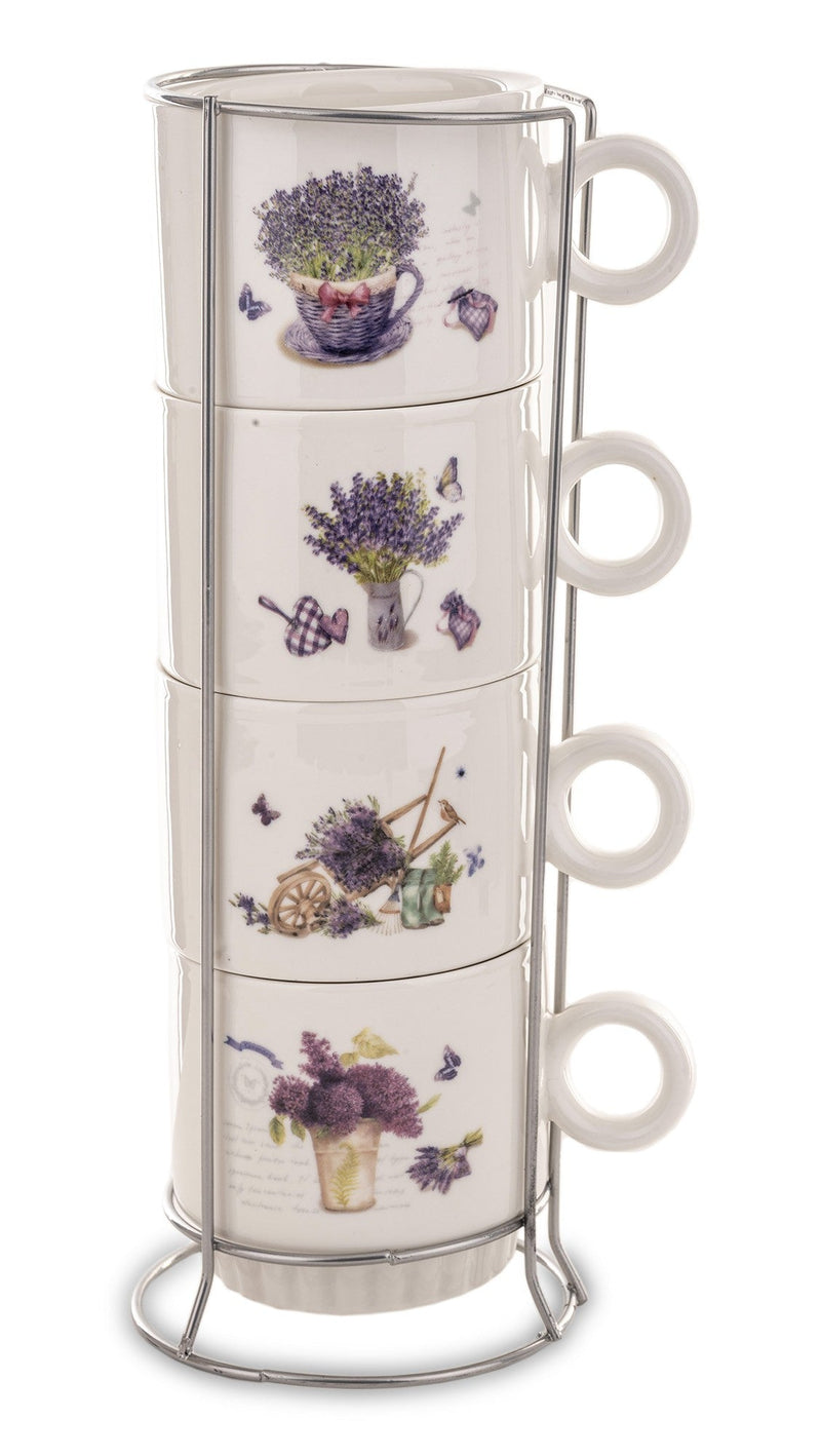 Floral Print Mug Set of 4 with Stand