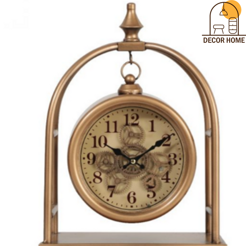 Exposed Gear Gold Table Clock