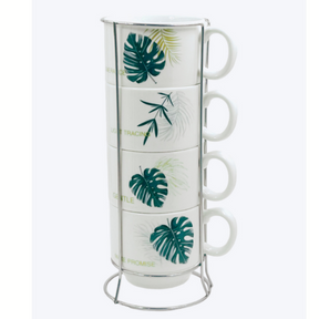 Tropical Print Mug Set of 4 with Stand