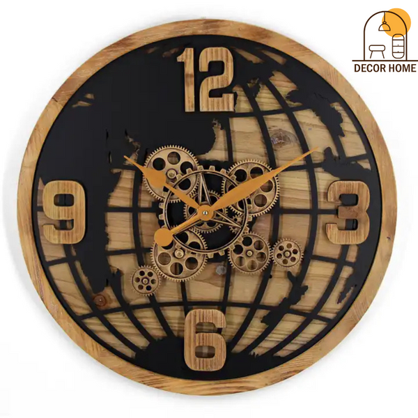 Globe Map Moving Gear Wall Clock