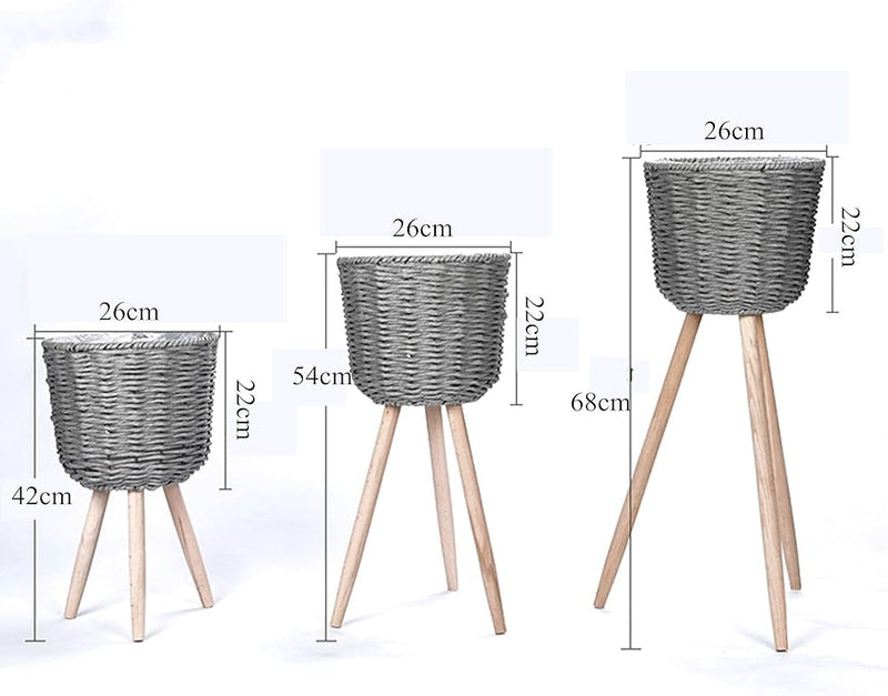 Vintage Style Wicker  Wooden Standing Basket   Planters ( set of 3 )