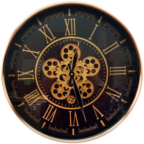 Black Wall Clock with Moving Gears