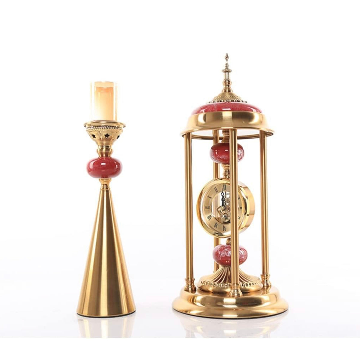 Taper Candlestick With Luxury Clock  Set of 3 )