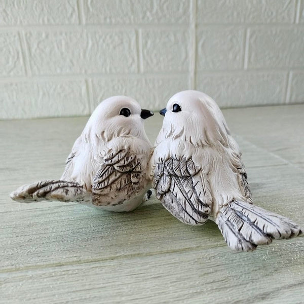 Snowy White Love Birds Duo Scultpure