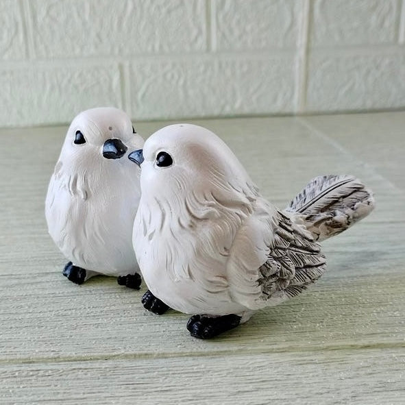 Snowy White Love Birds Duo Scultpure