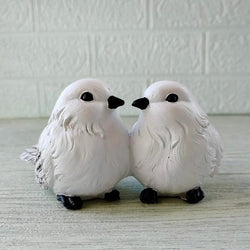 Snowy White Love Birds Duo Scultpure