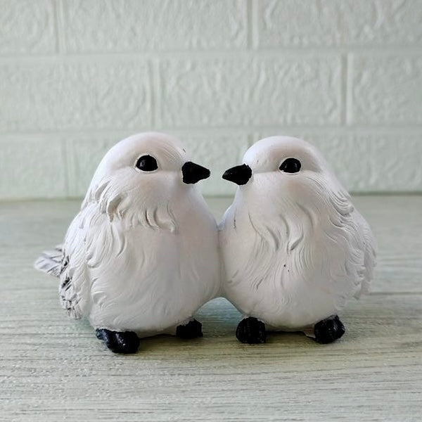 Snowy White Love Birds Duo Scultpure